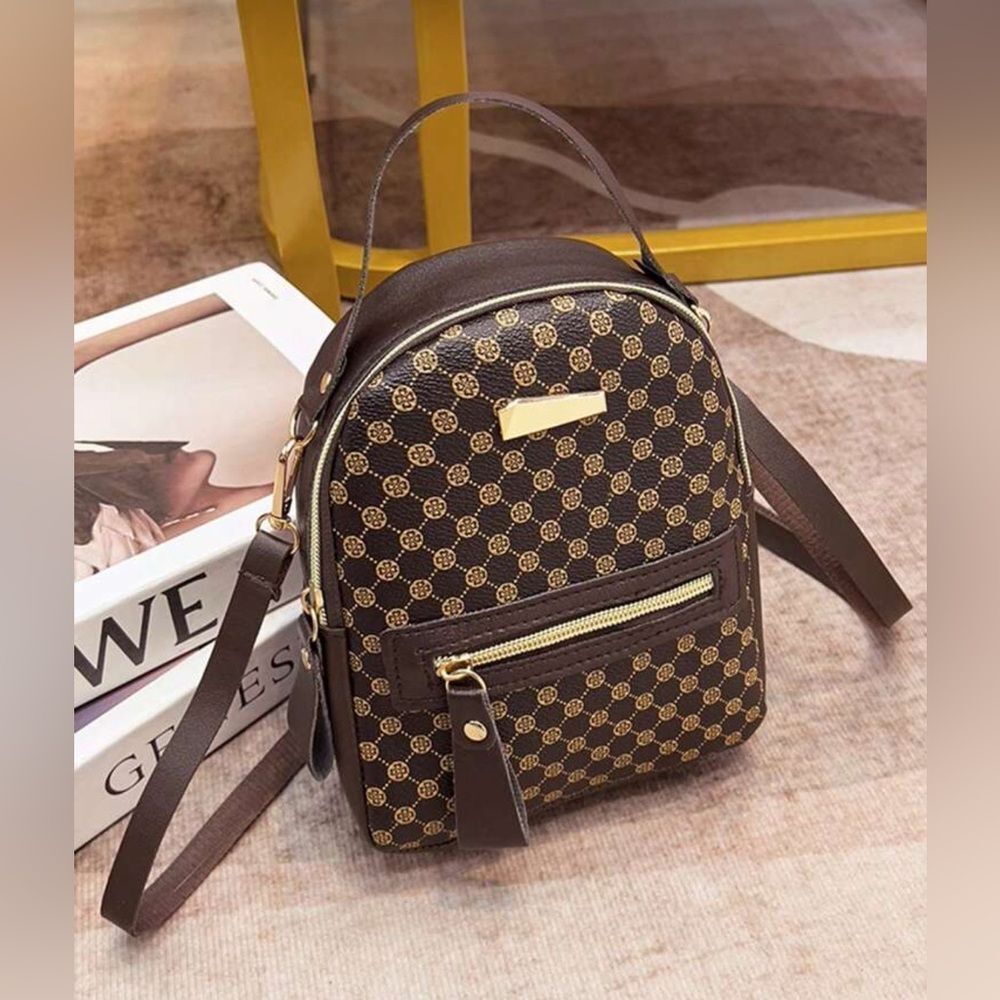 Mini Coffee Brown Backpack – Lightweight PU Leather Bag